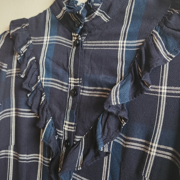 Baum und Pferdgarten Navy Plaid Ruffle Shirt XS - Picture 2 of 4